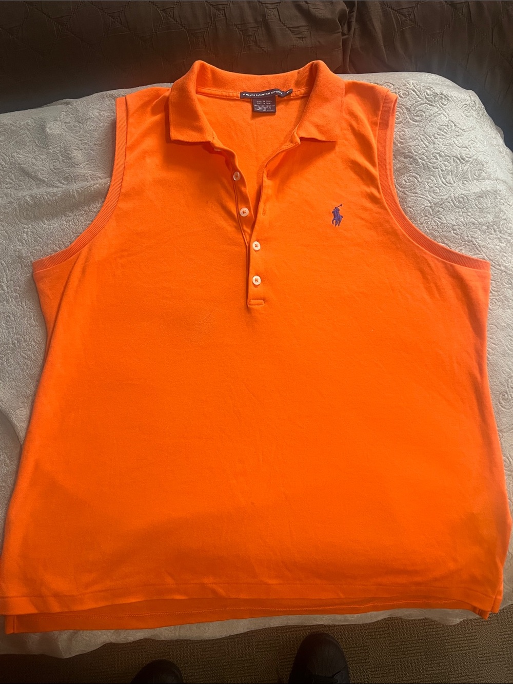 Ralph Lauren Sleeveless Polo in Orange with Blue Pony